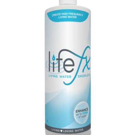 LifeFX LIving Water Droplets 1 litre bottle contains black mica, otherwise known as biotite, wtih distilled water for advanced water purification and optimization.