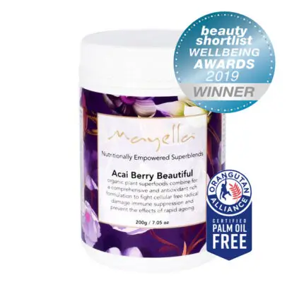 Mayella Acai Berry Beautiful Blend with certified Palm Oil Free Icon and Beauty Shortlist Awards wellbeing Winner 2019 icon