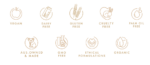 All relevant skincare icons supporting ethical values of Mayella skincare ingredients