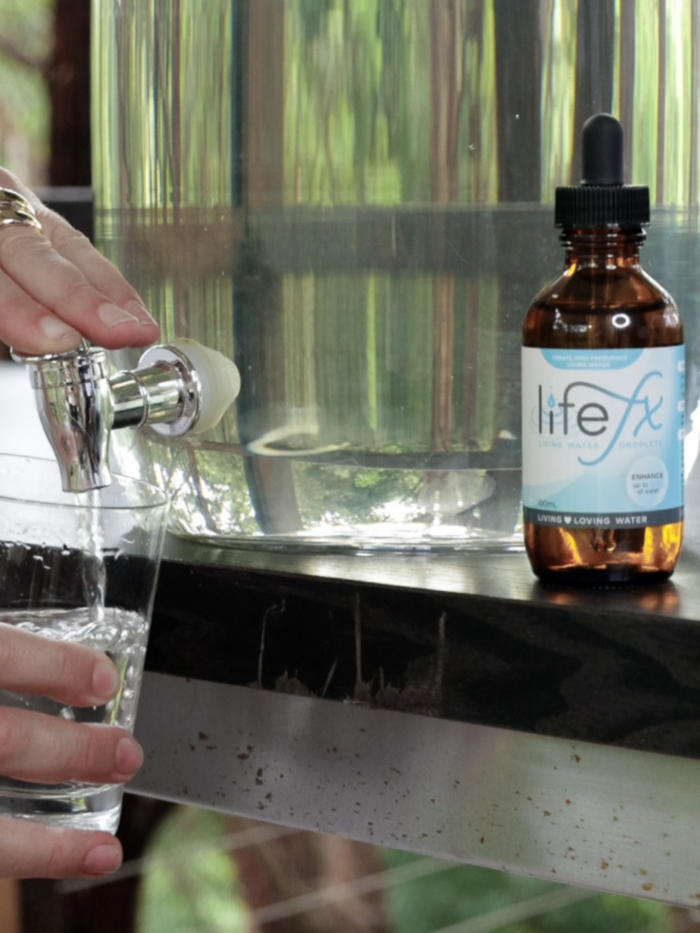 Water purfied with LifeFX Living Water Droplets. LifeFX purifies flouride, heavy metals, toxins, chlorine, chloramines, and many other contaminants.