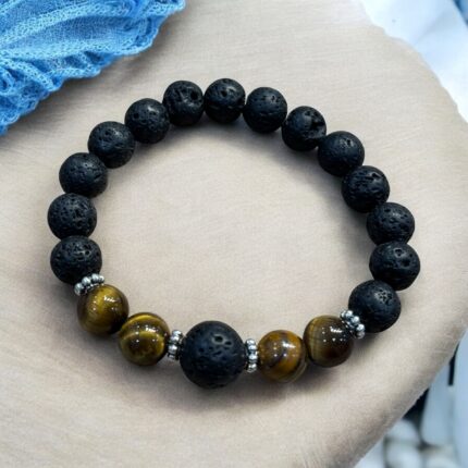 Natural Tiger Eye and Lava Rock Beaded Bracelet the Spritz of Wellness Collection Wellness collection