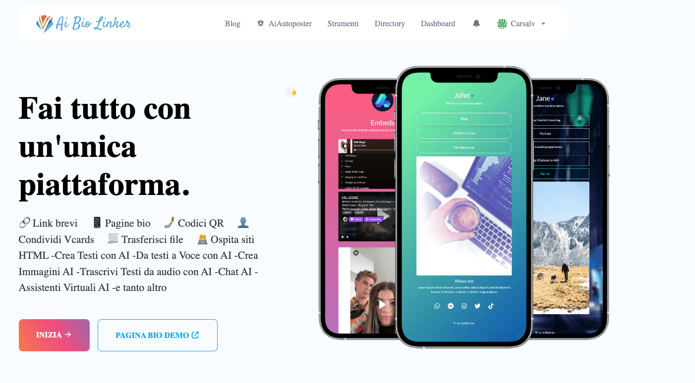 AiBioLinker. Software completo per Social Media Influencer